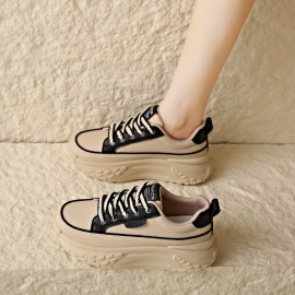 Women's Trendy Platform Sneakers, All-Match Lace Up Low Top Trainers, Comfortable Skate Shoes