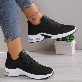 Women's Air Cushion Sports Shoes, Comfortable Lace Up Knitted Low Top Running Sneakers, Outdoor Athletic Shoes