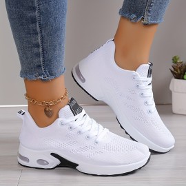 Women's Air Cushion Sports Shoes, Comfortable Lace Up Knitted Low Top Running Sneakers, Outdoor Athletic Shoes