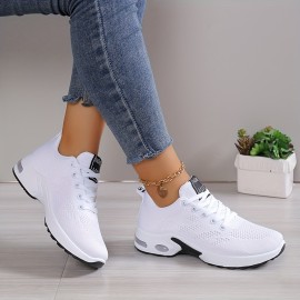 Women's Air Cushion Sports Shoes, Comfortable Lace Up Knitted Low Top Running Sneakers, Outdoor Athletic Shoes