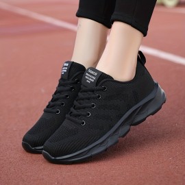 Women's Solid Color Casual Sneakers, Lace Up Low-top Round Toe Non-slip Lightweight Outdoor Shoes, Walking Comfy Shoes