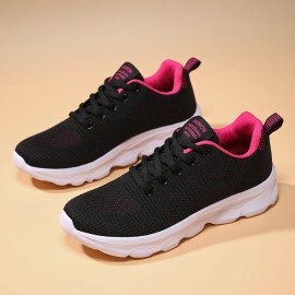 Women's Solid Color Casual Sneakers, Lace Up Low-top Round Toe Non-slip Lightweight Outdoor Shoes, Walking Comfy Shoes