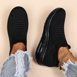 Women's Breathable Knit Sneakers, Lightweight Low Top Slip On Shoes, Women's Fashion Air Cushion Shoes