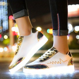 Women's Colorful Luminous Sneakers, Lace Up Low-top Lightweight Outdoor Shoes, Casual Sporty Footwear