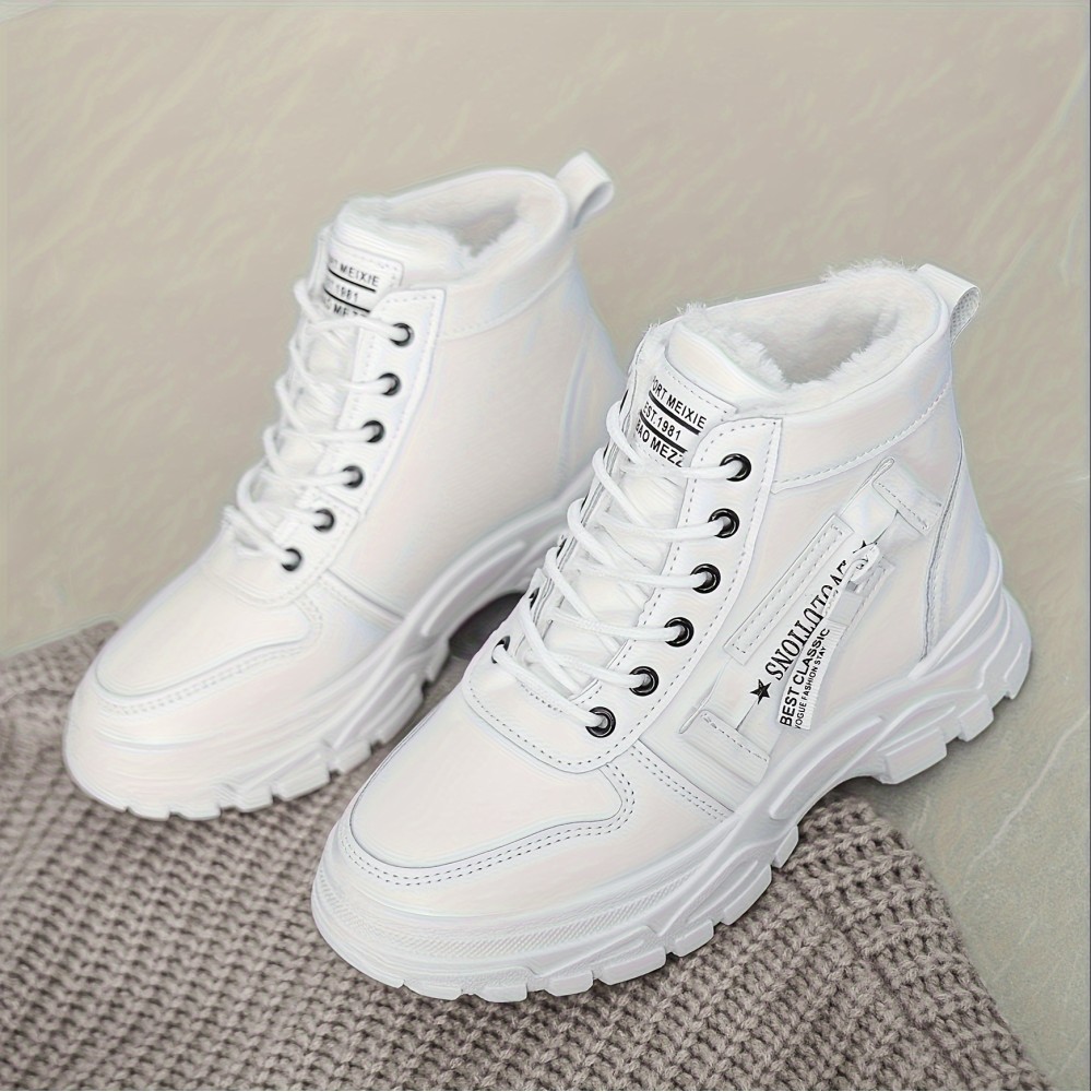 Women's Plush Lined Sneakers, Winter Warm Lace Up High Top Ankle Boots, Thermal Outdoor Shoes