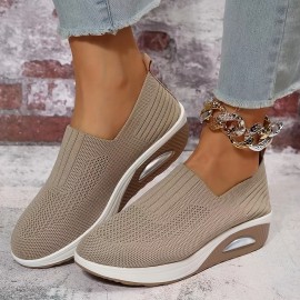 Women's Air Cushion Sock Shoes, Comfort Knitted Slip On Platform Shoes, Casual Walking Shoes