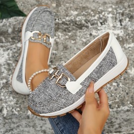 Women's Metallic Chain Decor Shoes, Casual Low Top Slip On Flat Shoes, All-Match Walking Shoes