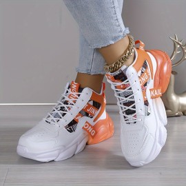 Women's Colorblock Casual Sneakers, Lace Up Comfy Breathable High-top Trainers, Platform Basketball Shoes