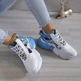 Women's Colorblock Casual Sneakers, Lace Up Comfy Breathable High-top Trainers, Platform Basketball Shoes