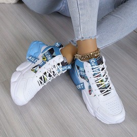 Women's Colorblock Casual Sneakers, Lace Up Comfy Breathable High-top Trainers, Platform Basketball Shoes