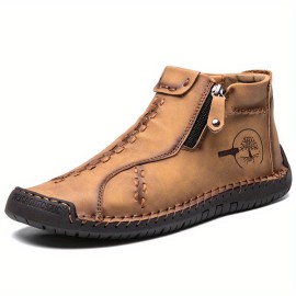 Men's Trendy Stitched Zipper Decor Boots, Wear-resistant Non Slip Outdoor Casual Boots