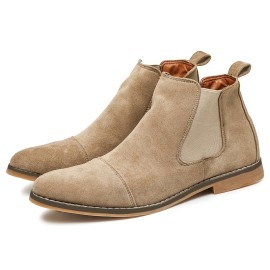 Men's Faux Suede Cap Toe Chelsea Boots, Casual Walking Shoes