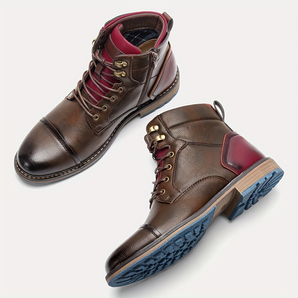 Men's Vintage Style Cap Toe Dress Boots With Side Zippers, Dress Shoes Boots, Casual Walking Shoes