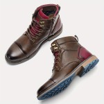 Men's Vintage Style Cap Toe Dress Boots With Side Zippers, Dress Shoes Boots, Casual Walking Shoes