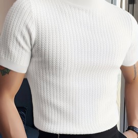 Turtleneck Chic Elegant T-shirt, Men's Casual Short Sleeve Shirt For Summer Dating Dinner