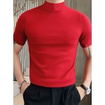 Men's Shirred Solid Color Slim Fit Casual Short Sleeve Tee, Men's Clothing