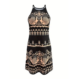 Random Print Halter Neck Dress, Summer Casual Every Day Dress, Women's Clothing