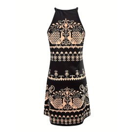 Random Print Halter Neck Dress, Summer Casual Every Day Dress, Women's Clothing