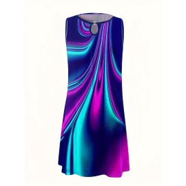 Graphic Print Chain Neck Dress, Casual Sleeveless Tank Dress For Spring & Summer, Women's Clothing