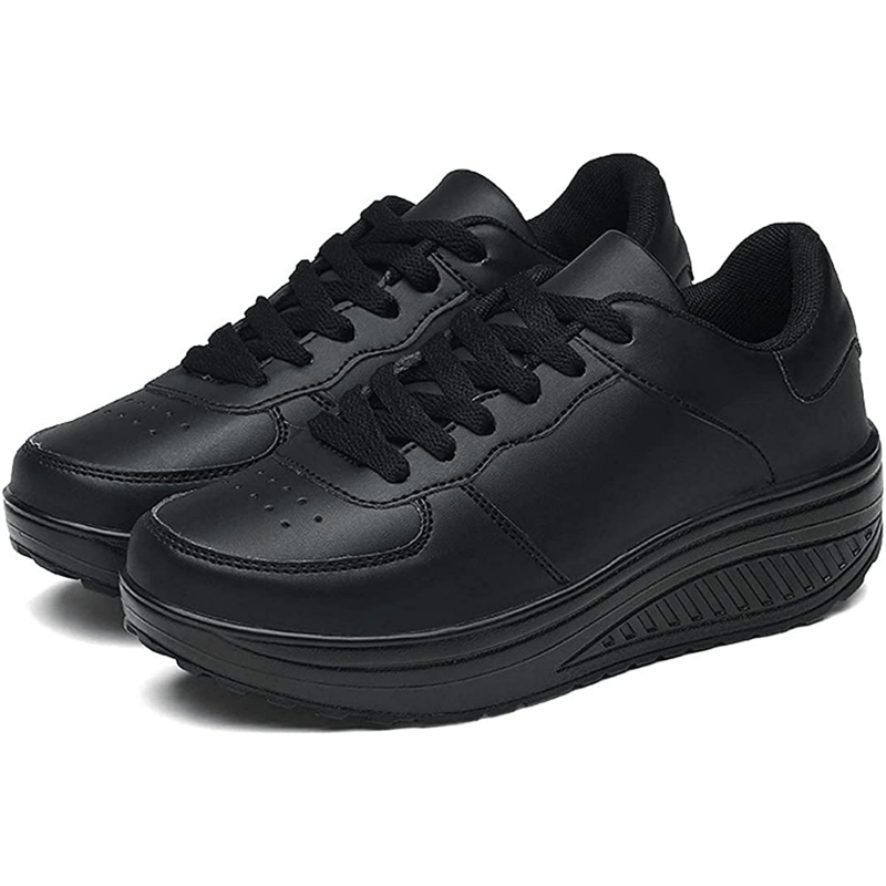 womens black faux leather platform sneakers lace up low top running shoes womens footwear details 2