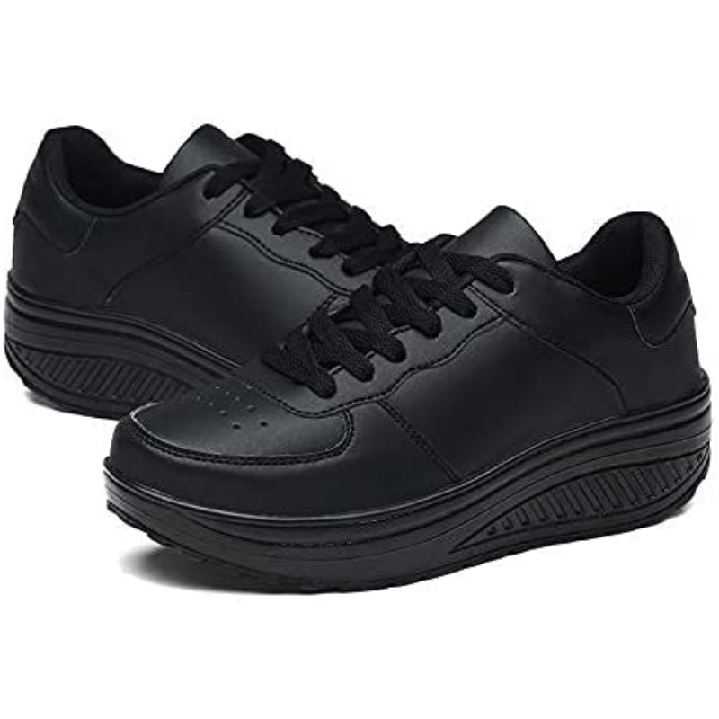 womens black faux leather platform sneakers lace up low top running shoes womens footwear details 3