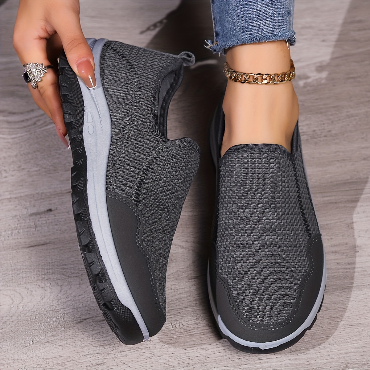 womens low top sports shoes lightweight breathable slip on sneakers casual outdoor walking trainers details 8