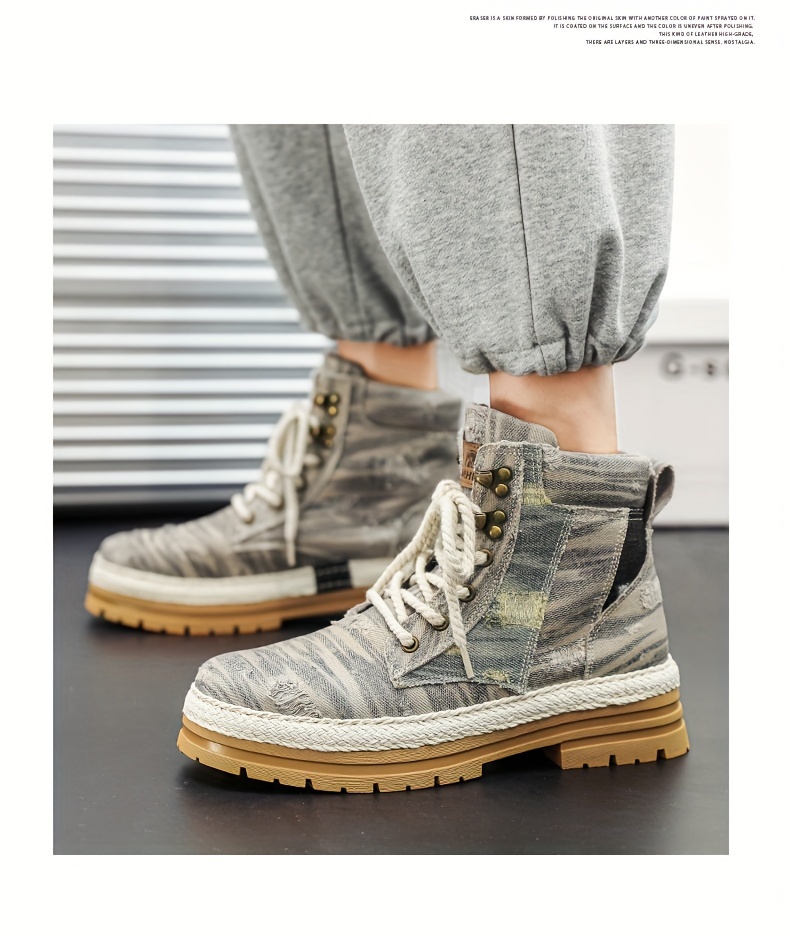 mens distressed design lace up boots casual walking shoes comfortable and breathable details 20