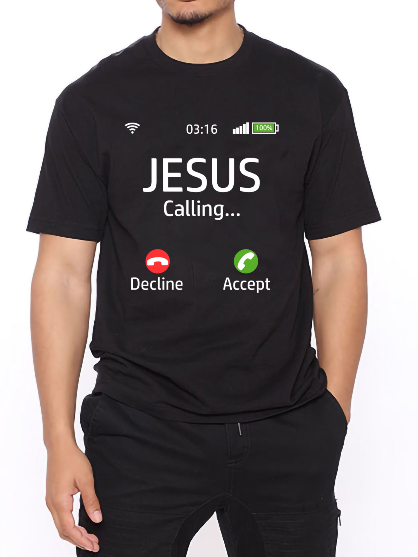 mens casual trendy funny jesus calling print t shirt short sleeve crew neck hip hop style tees for summer holiday gift details 0