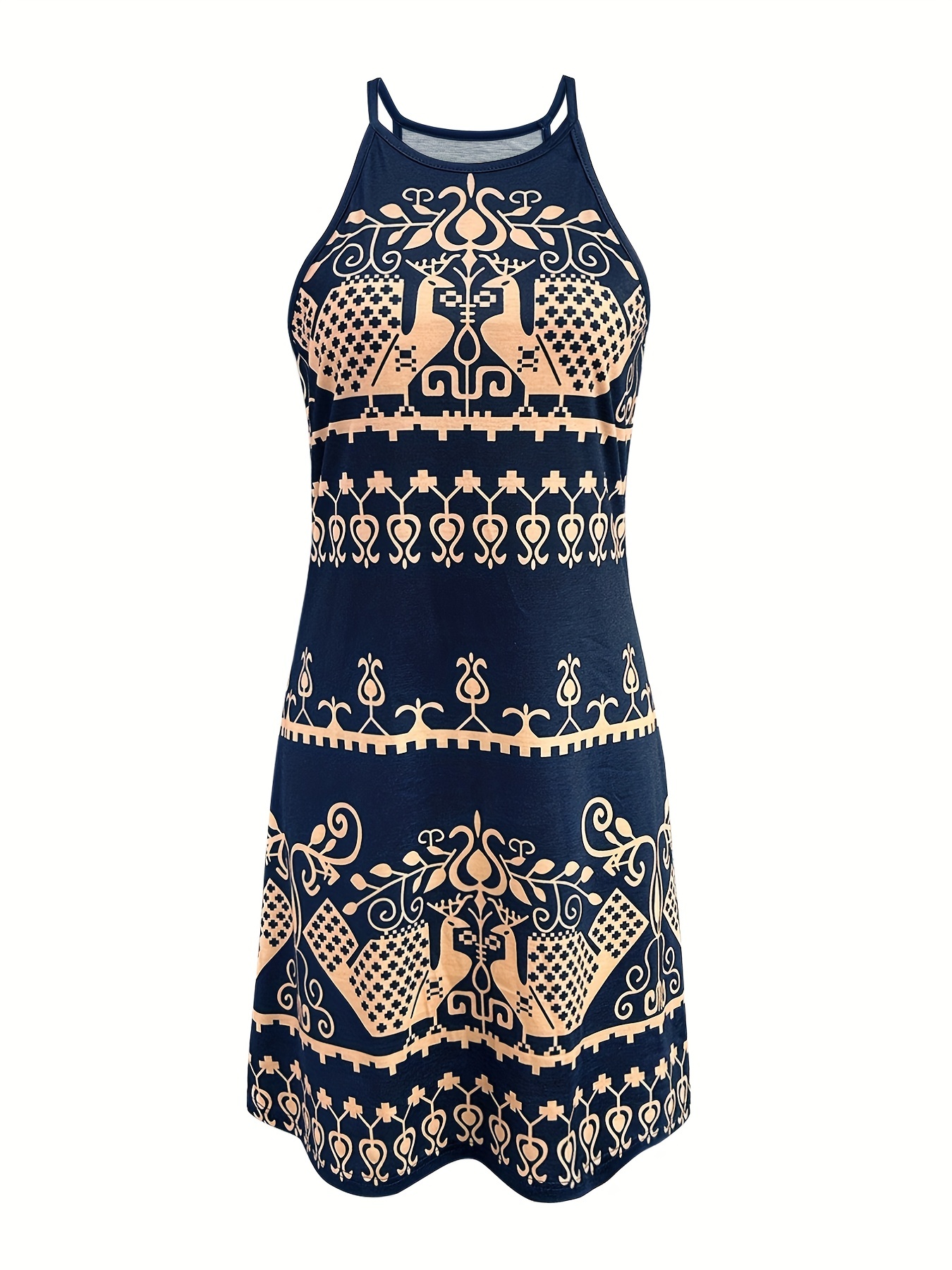 random print halter neck dress summer casual every day dress womens clothing details 1