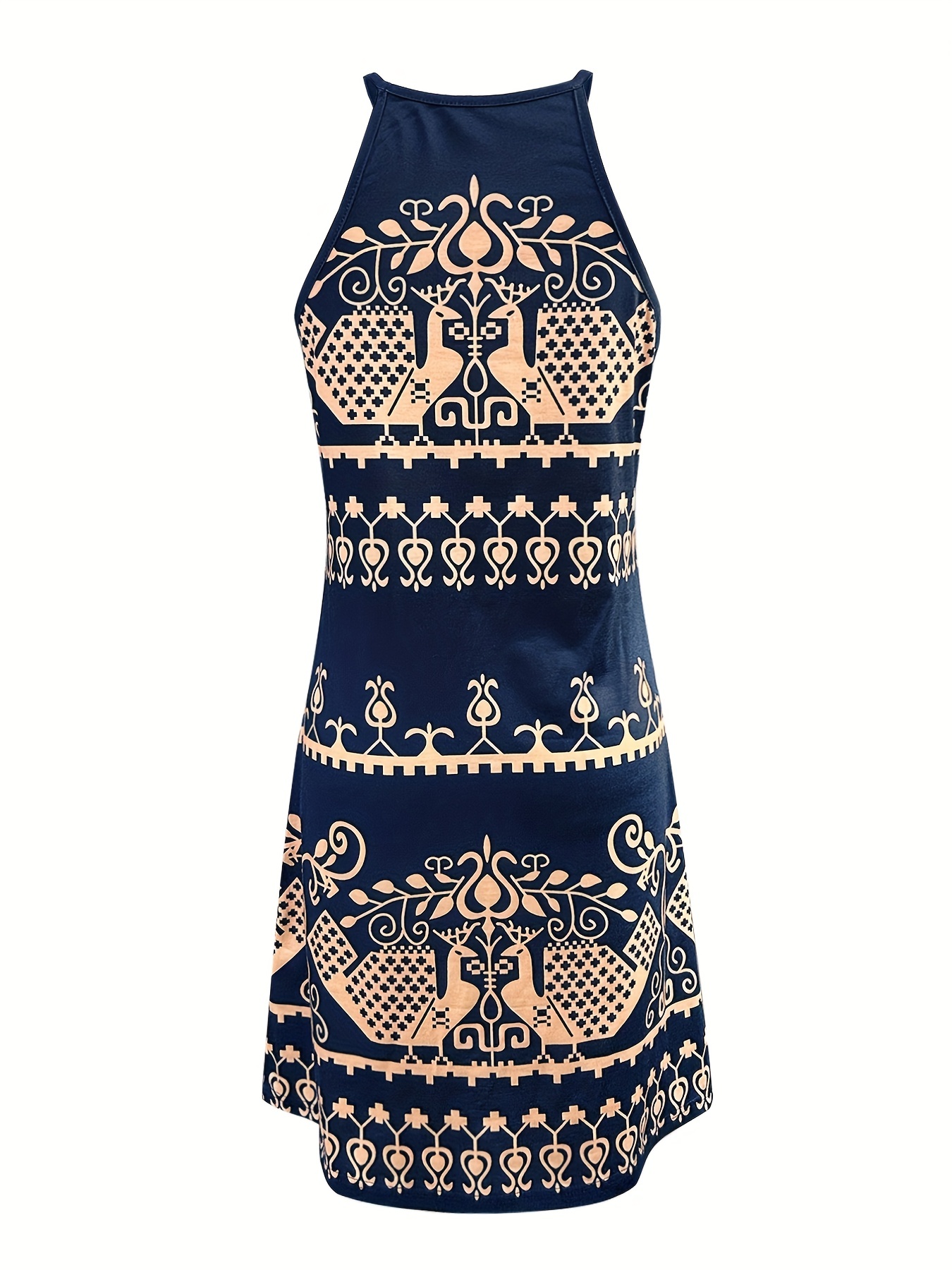 random print halter neck dress summer casual every day dress womens clothing details 2